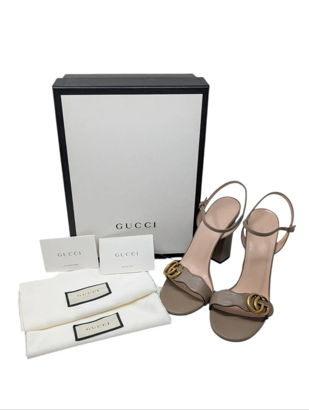 Gucci Marmont Taupe Scalloped Block Heeled Dress Up Sandal Size EU 39
